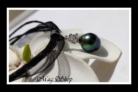 Vaitoare Argent Rhodié 925 Zircon Collier Perle Baroque de Tahiti MAG.SHOP