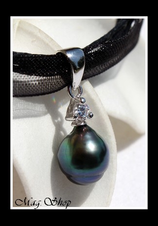 Vaitoare Argent Rhodié 925 Zircon Collier Perle Baroque de Tahiti MAG.SHOP