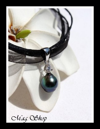 Vaitoare Argent Rhodié 925 Zircon Collier Perle Baroque de Tahiti MAG.SHOP