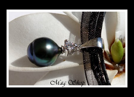 Vaitoare Argent Rhodié 925 Zircon Collier Perle Baroque de Tahiti MAG.SHOP