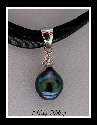 Vaitoare Argent Rhodié 925 Zircon Collier Perle Baroque de Tahiti MAG.SHOP TAHITI