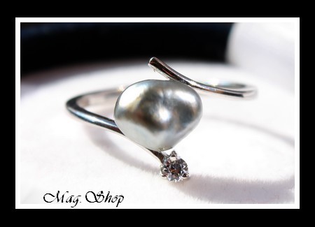Vaitoare Bague Argent Rhodié 925 Zircon Perle Keishi de Tahiti Modèle 2 MAG.SHOP