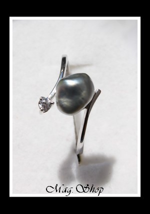 Vaitoare Bague Argent Rhodié 925 Zircon Perle Keishi de Tahiti Modèle 2 MAG.SHOP