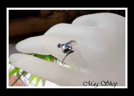 Vaitoare Bague Argent Rhodié 925 Zircon Perle Keishi de Tahiti Modèle 2 MAG.SHOP