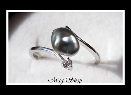 Vaitoare Bague Argent Rhodié 925 Zircon Perle Keishi de Tahiti Modèle 2 MAG.SHOP