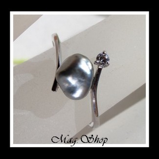 Vaitoare Bague Argent Rhodié 925 Zircon Perle Keishi de Tahiti Modèle 2 MAG.SHOP