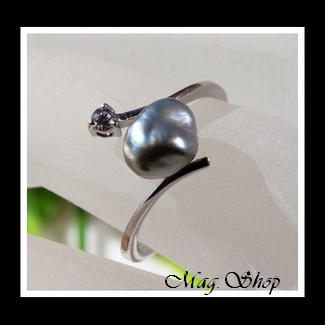 Vaitoare Bague Argent Rhodié 925 Zircon Perle Keishi de Tahiti Modèle 2 MAG.SHOP
